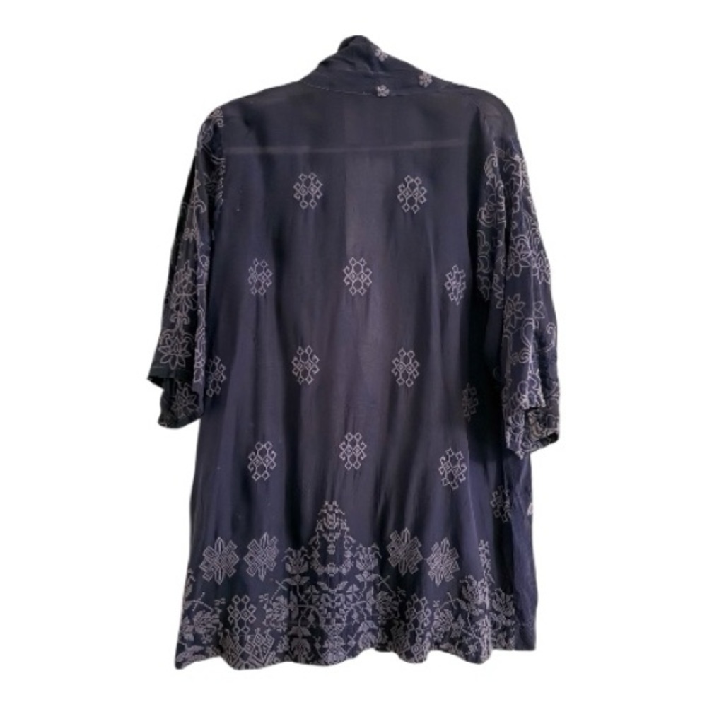 Johnny Was Embroidered Motley Embroidered Kimono Cardigan Navy Tonal Boho Jacket - Picture 9 of 9